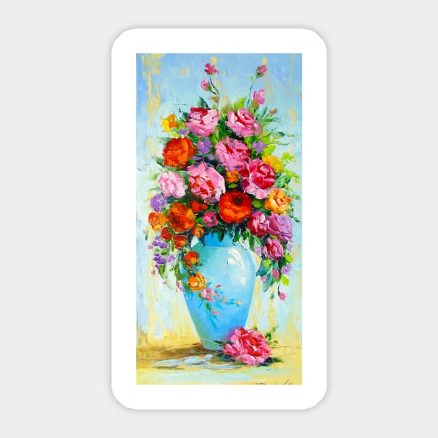 Bouquet of roses in a vase Sticker by OLHADARCHUKART